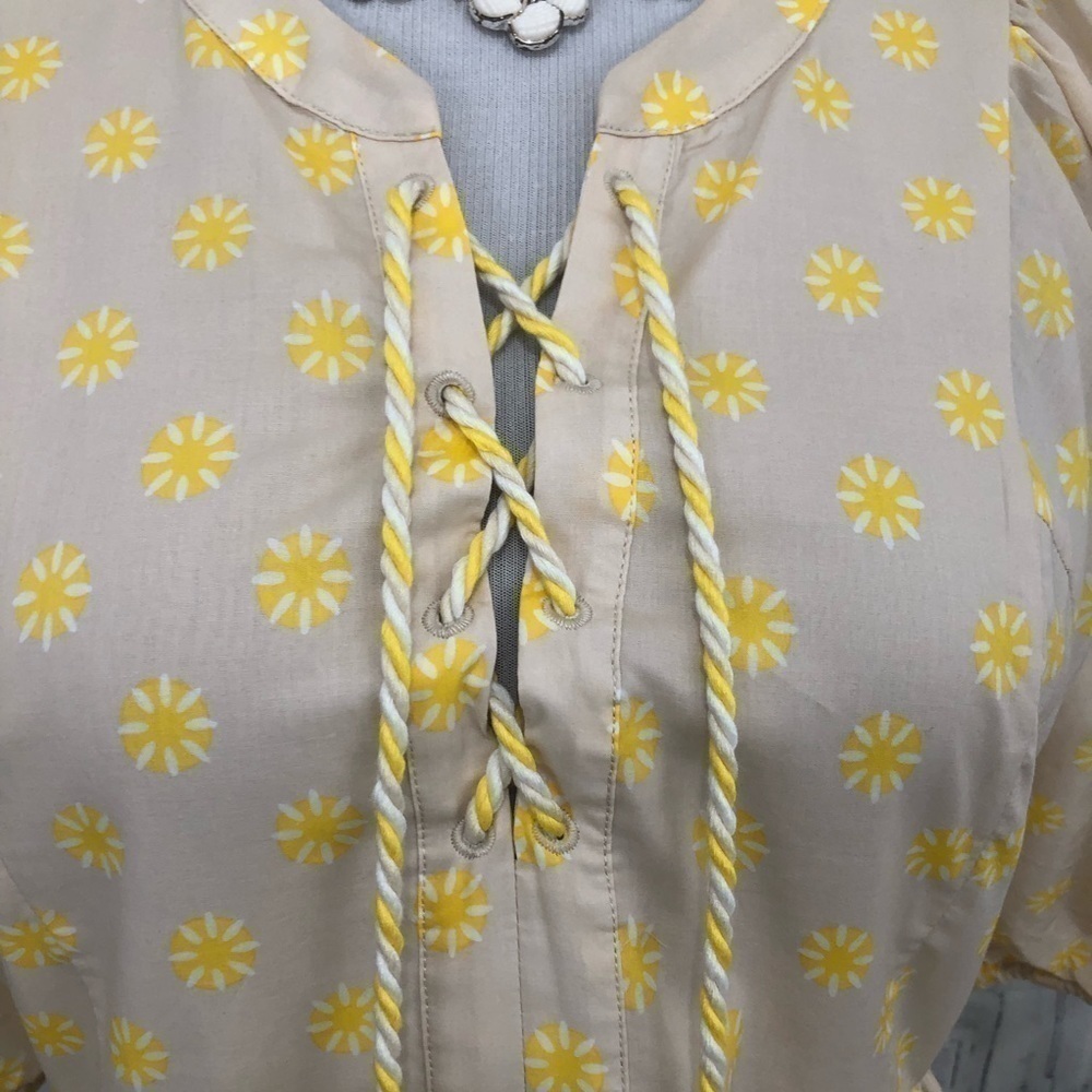 Chelsea & Violet Large Dress Yellow Floral Cotton Short Sleeve Tassels V Neck - Picture 3 of 11